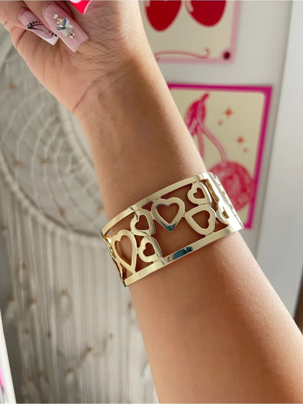 Gold Heart Cutout Cuff Bracelet - Women Jewelry